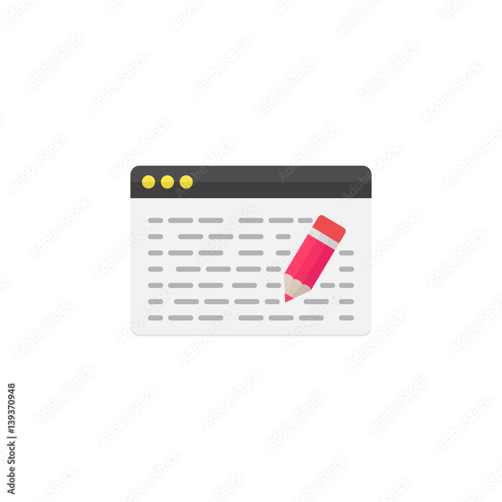 Seo copywriting flat icon, seo & development, browser with pencil sign, a colorful solid pattern on a white background, eps 10. Seo copywriting flat icon, seo & development, browser with pencil sign, a colorful solid pattern on a white background, eps 10.