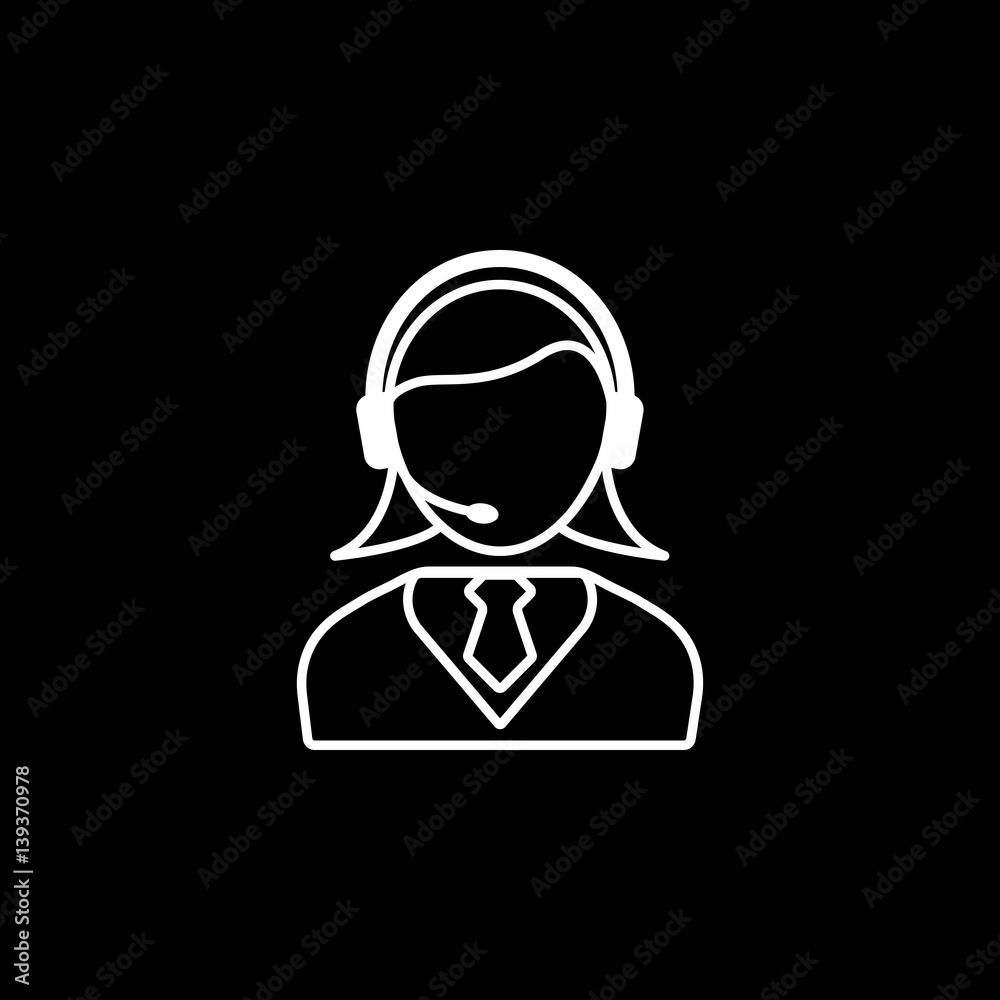 Online consulting line icon, seo & development, female operator sign, a linear pattern on a black background, eps 10. Online consulting line icon, seo & development, female operator sign, a linear pattern on a black background, eps 10.