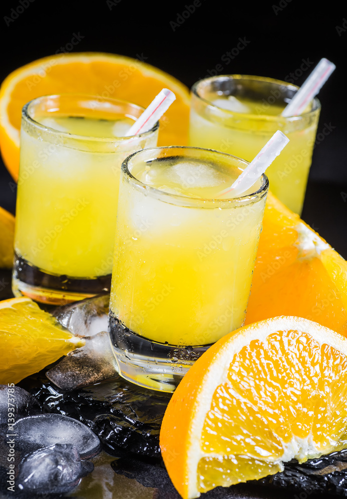 Orange juice in a large glass Orange juice in a large glass