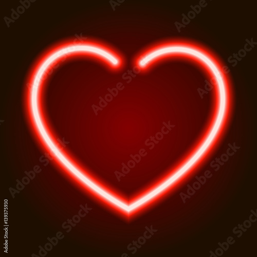 red neon glowing heart symbol of love on dark background of vector illustration