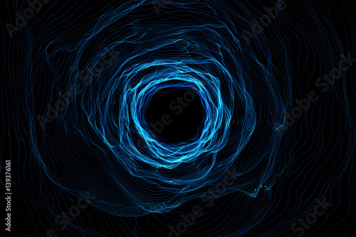 Cosmic wormhole, space travel concept, funnel-shaped tunnel that can connect one universe with another. 3d rendering photo