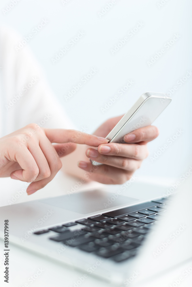 Fototapeta premium young pretty woman using laptop in office