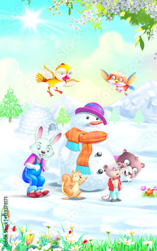 snowman with his friends