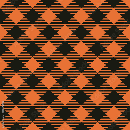 Seamless black and bronze orange basic plaid checked fashion pattern vector
