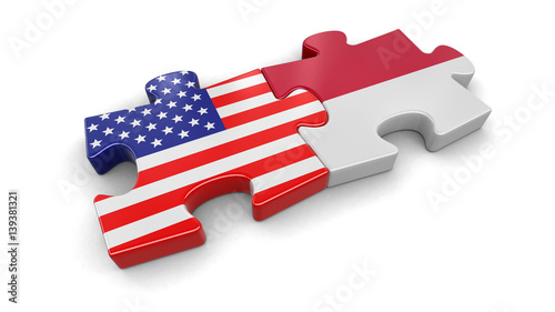 USA and Indonesia puzzle from flags. Image with clipping path