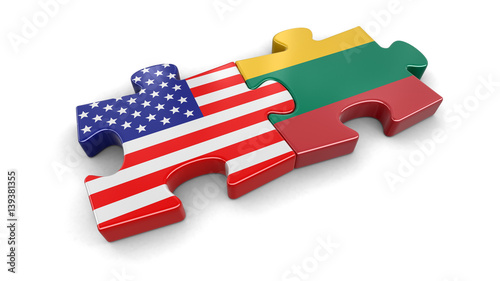 USA and Lithuania puzzle from flags. Image with clipping path