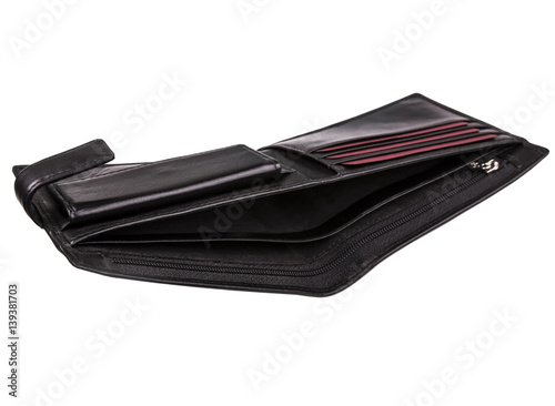 Open an empty men's wallet isolated on white background