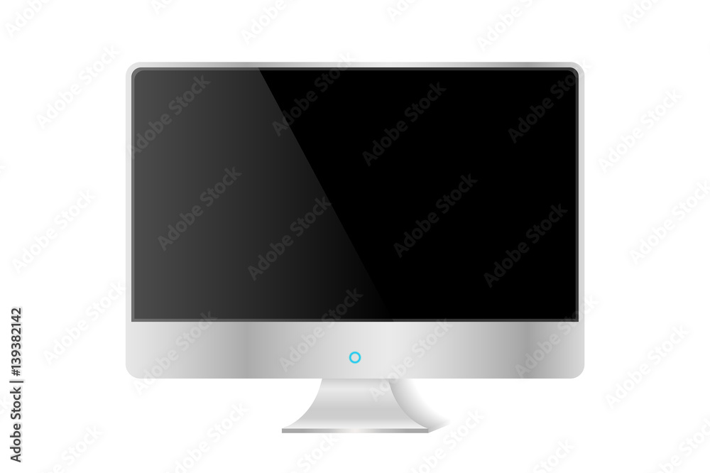 Realistic silver modern TV monitor isolated. Vector illustration
