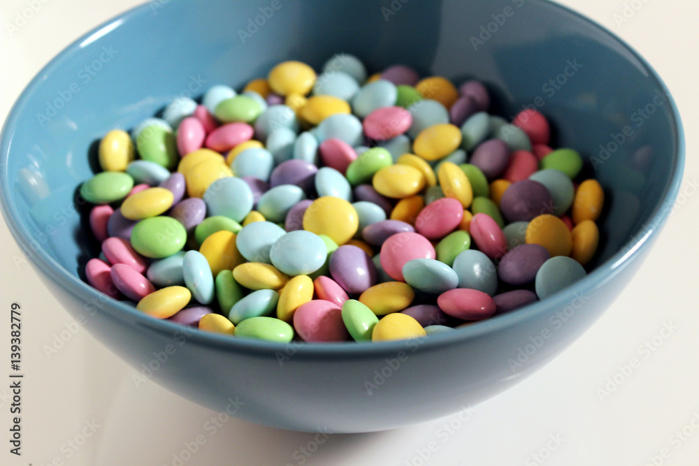 Pastel colorful candy in a bowl 