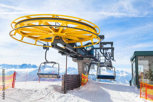 ski lift in winter mountains, Austria photo