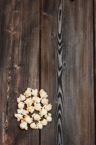 Popcorn on a wooden table, food, grains