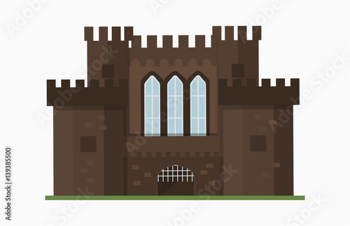 Cartoon fairy tale castle tower icon cute architecture fantasy house fairytale medieval and princess stronghold design fable isolated vector illustration.