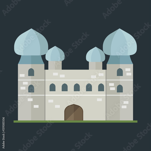 Cartoon fairy tale castle tower icon cute architecture fantasy house fairytale medieval and princess stronghold design fable isolated vector illustration.
