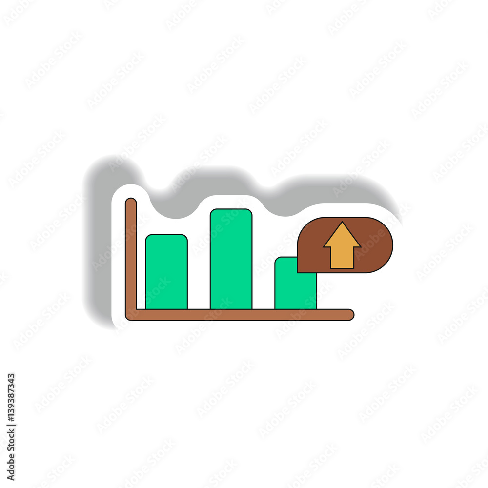bar graph Vector illustration inpaper sticker style of column chart with arrow