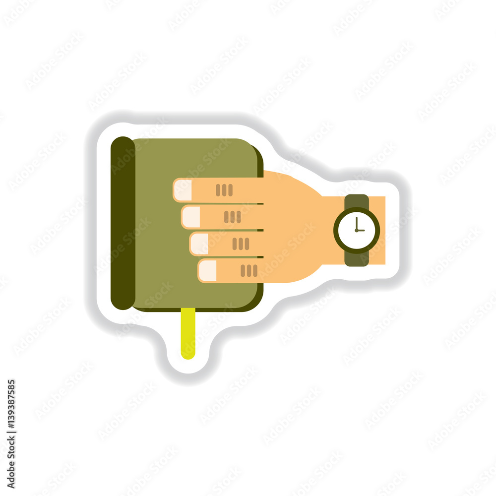 Vector illustration in paper sticker style Book in hand
