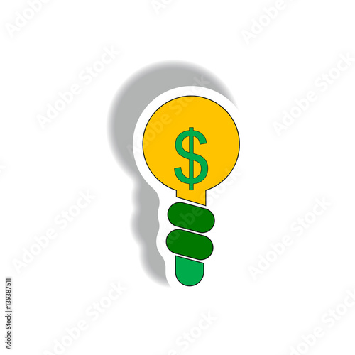 Business idea Vector illustration in paper sticker style of Light Bulb with dollar sign