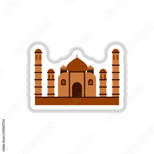 Vector illustration in paper sticker style Taj mahal temple