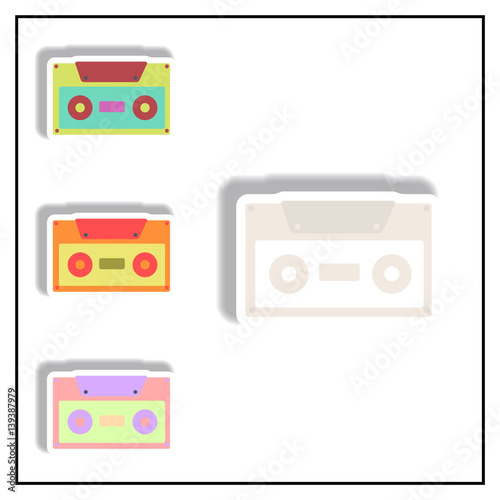 Collection of Vector illustration in paper sticker style retro music cassette