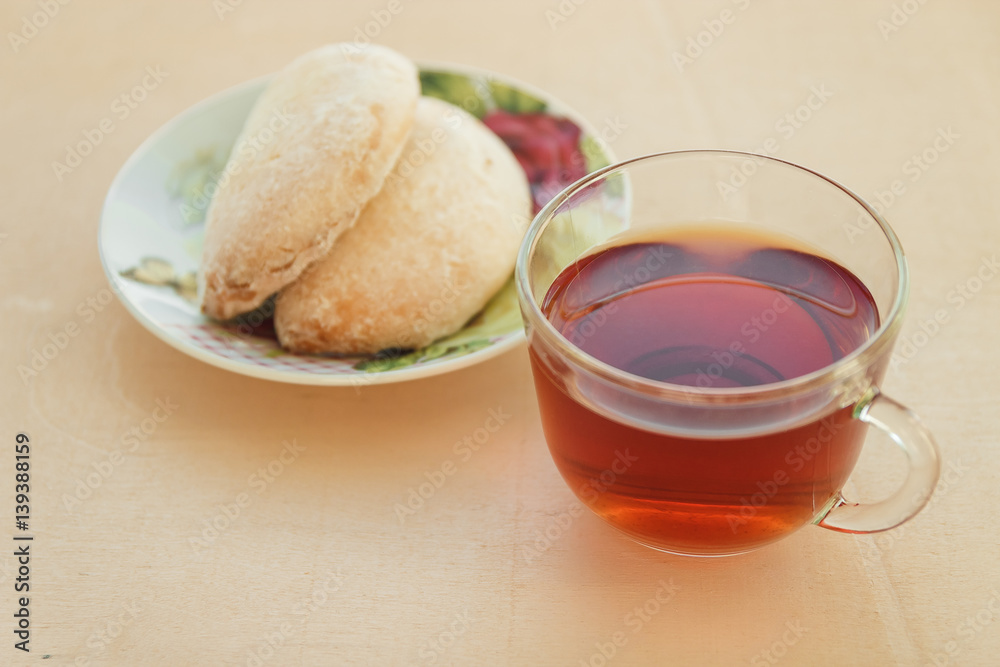 Cup of tea with cookies on table close-up Cup of tea with cookies on table close-up