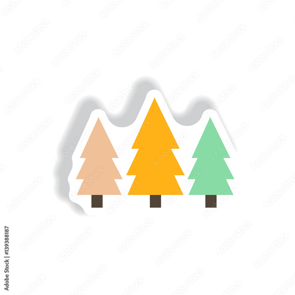 stylish icon in paper sticker style Landscape Fir Trees