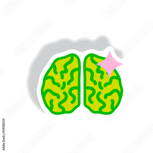 stylish icon in paper sticker style brain stroke