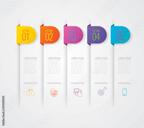 Infographics design vector and business icons with 5 options.