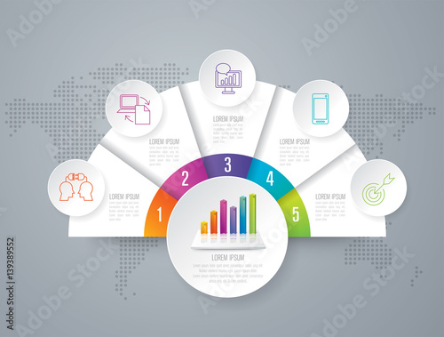 Infographics design vector and business icons with 5 options.