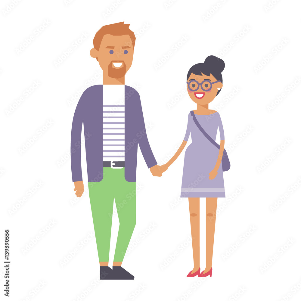 Happy couple in love vector characters togetherness romantic people together happy relationship and man with woman lifestyle beautiful happiness vector illustration.