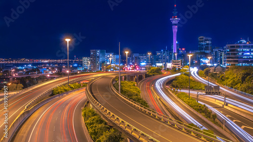 Night traffic in Auckland city centre