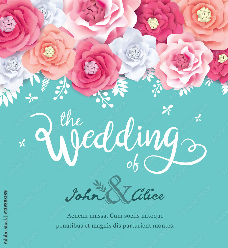 Wedding invitation card with blossom flowers