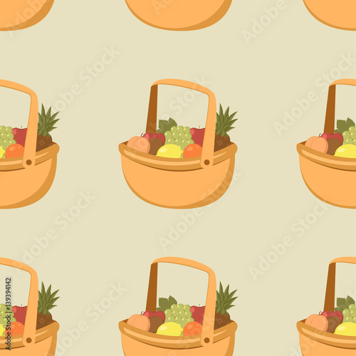 Seamless pattern with Fruit basket, vector illustration background