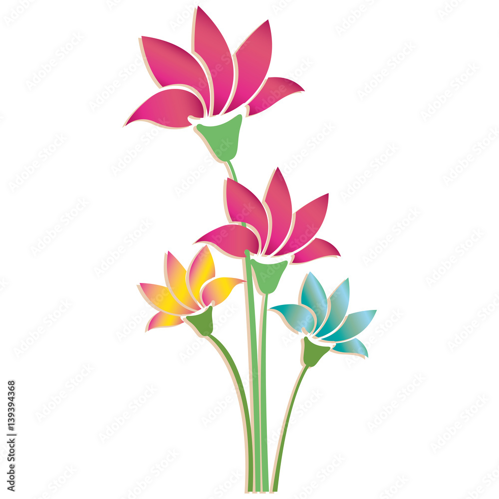 colorful silhouette of plant with flowers vector illustration