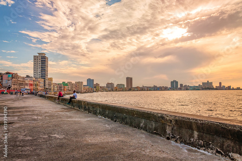 Photography Sunset at Malecon, Old Havana, Cuba.