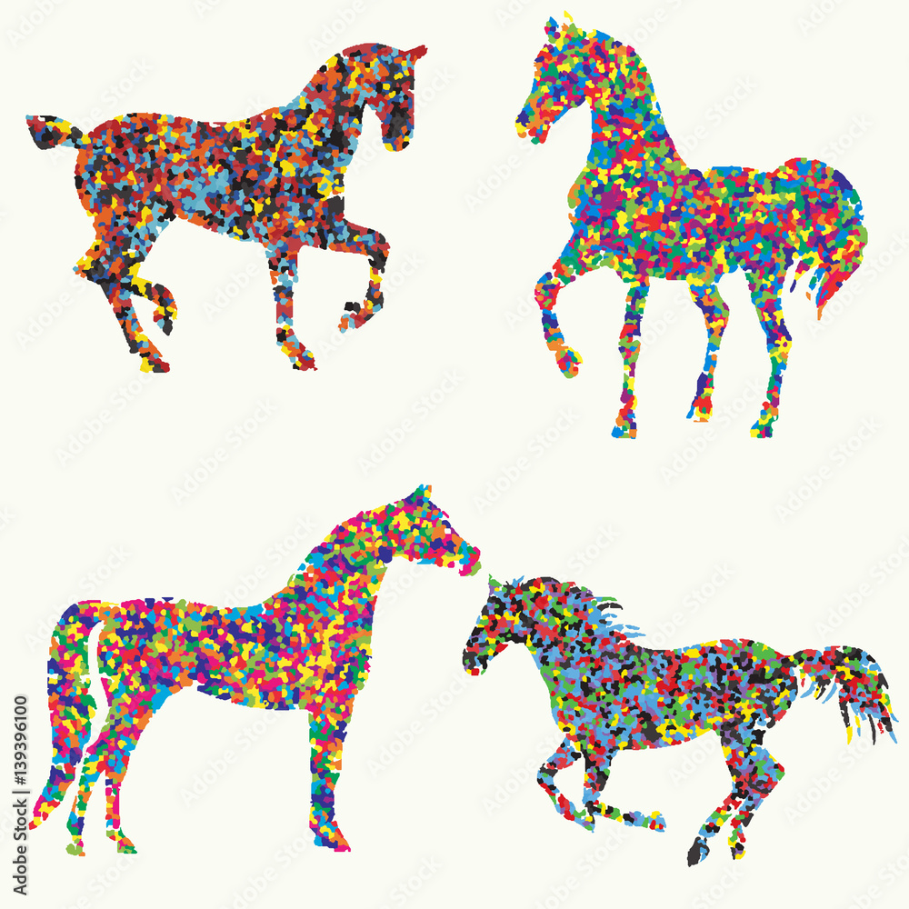 Vector silhouette of a horse. Horse silhouette in movement and standing ...