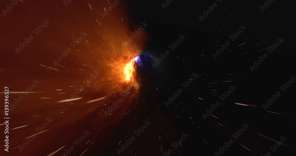 Wormhole straight through time and space, clouds, and millions of stars. Warp straight ahead through this science fiction wormhole. 4k animation