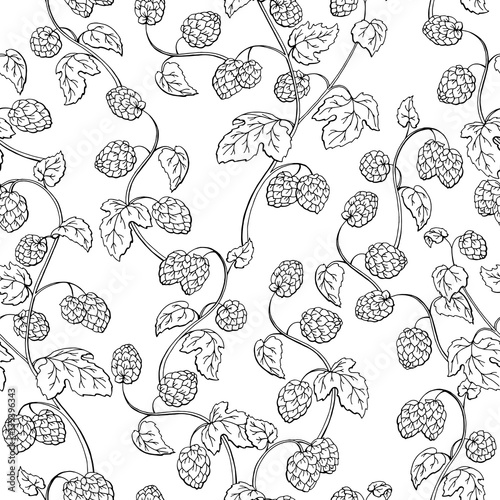 Hops plant graphic black white sketch seamless pattern illustration vector
