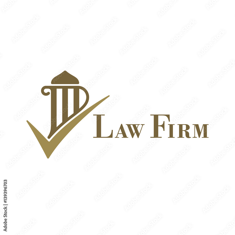 Law firm logo with pillar and check mark. Vector illustration. Law firm logo with pillar and check mark. Vector illustration.