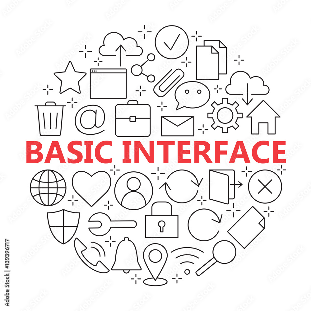Basic set of website icons for navigation, contour isolated vect Basic set of website icons for navigation, contour isolated vect