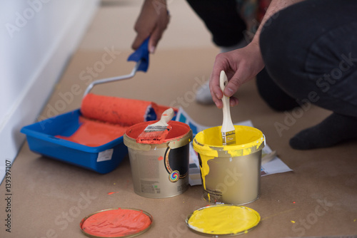 painters prepare color for painting