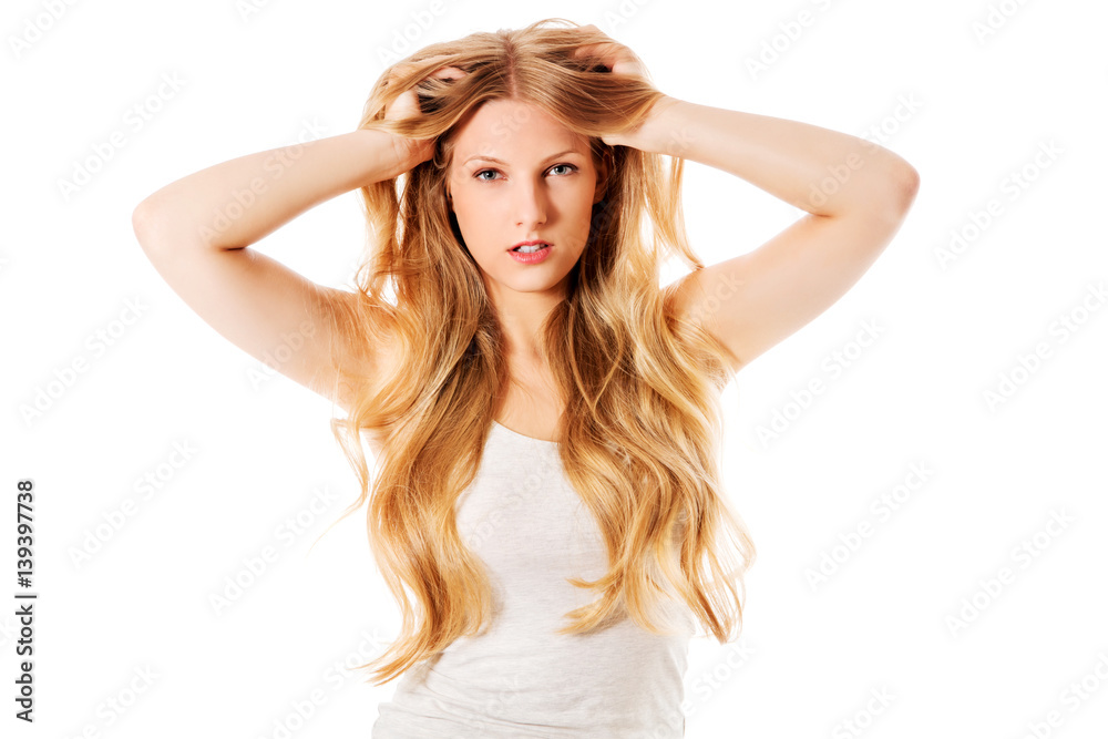 Beautiful young woman with gorgeous hairstyle. Beautiful young woman with gorgeous hairstyle.