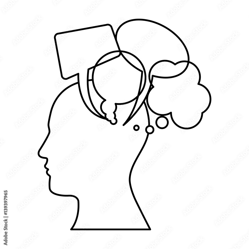 silhouette head human with set dialog cloud icon vector illustration silhouette head human with set dialog cloud icon vector illustration