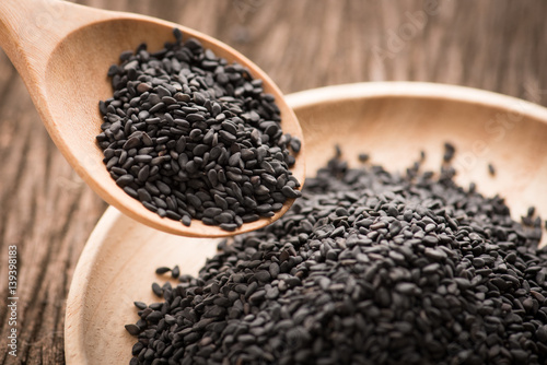 Obraz na plátně black Sesame close up shot  on wood background