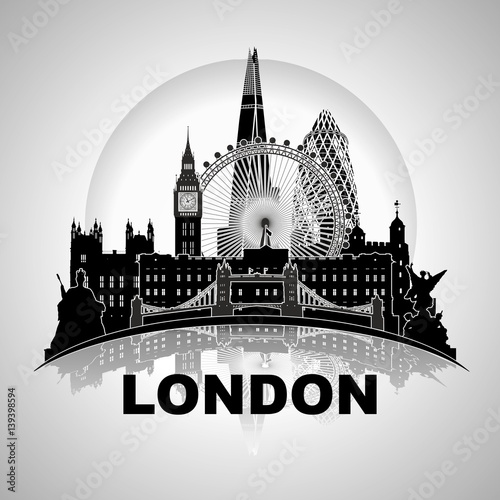 London England skyline tattoo walltattoo sightseeing city tour shadow - Schattenriss Tatoo Wandtatoo Sehenswürdigkeiten Stadtrundfahrt Stadtbesichtigung