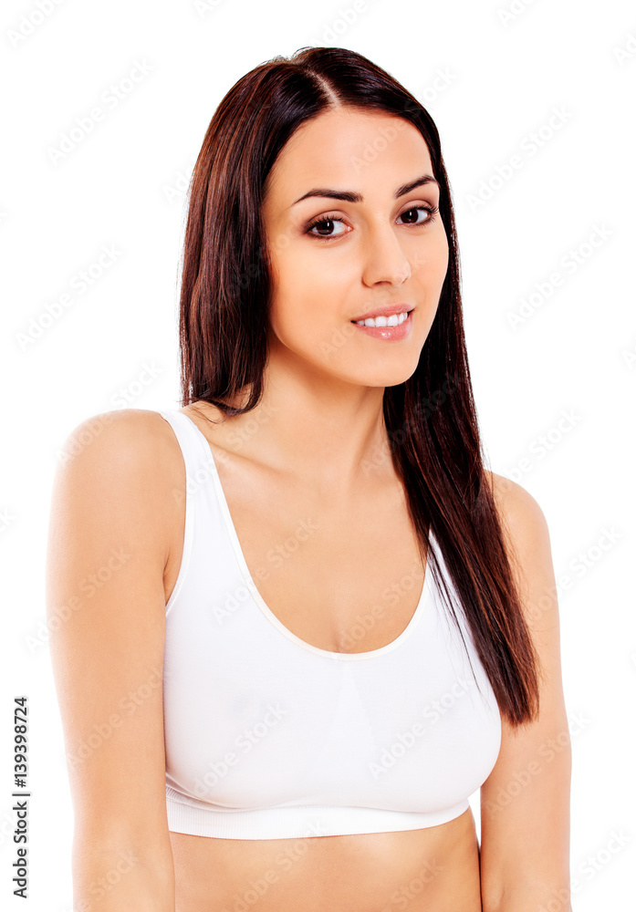 Portrait of beautiful fit girl in bra. Isolated on white. Portrait of beautiful fit girl in bra. Isolated on white.