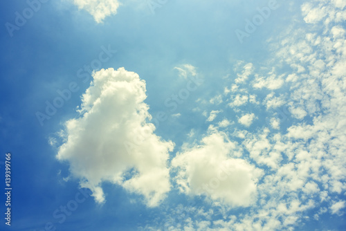 Blue sky with white cloud.vintage tone style