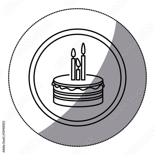 sticker silhouette circular frame with cake and candles vector illustration