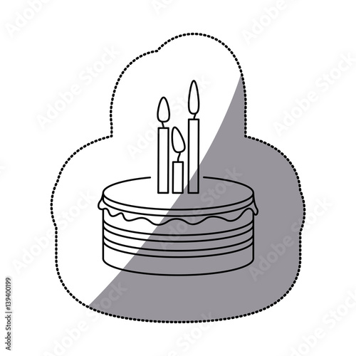 sticker silhouette birthday cake with candles vector illustration
