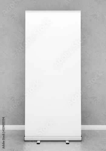 Blank roll up banner template. 3D rendering photo
