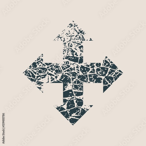 Arrow cross. Cracked grunge style icon. Way choosing metaphor