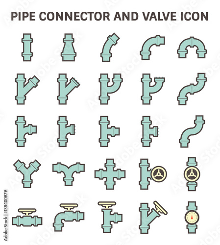 Pipe icon and flange fitting. Include control valve and pressure gauge. For pipeline construction and transportation liquid or gas i.e. oil, natural gas. Also for sewage, plumbing and irrigation.